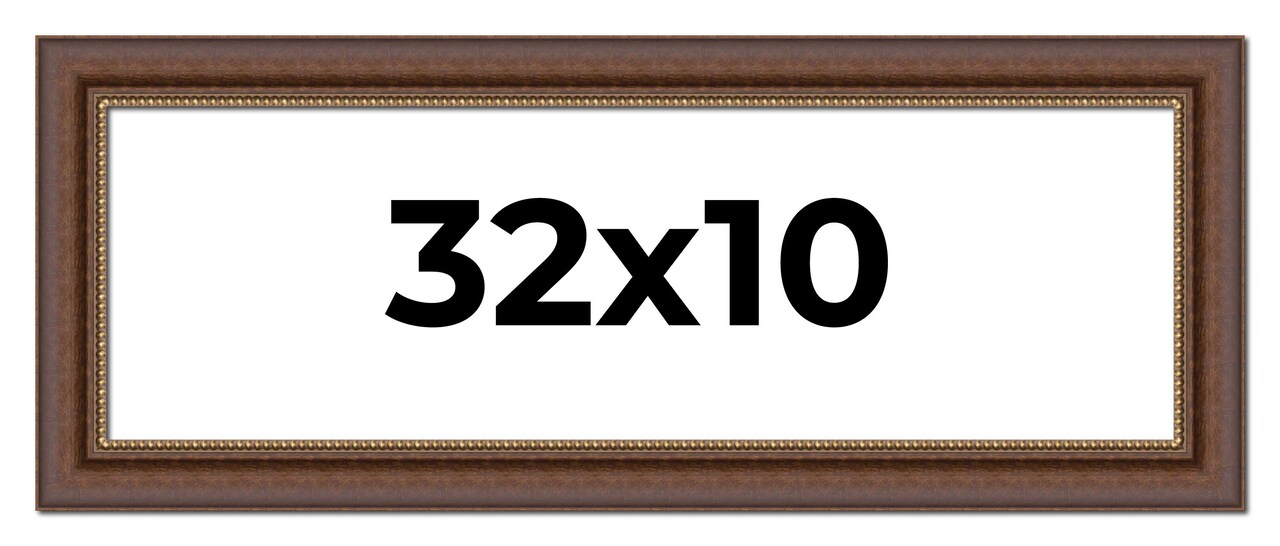 10x32 Traditional Picture Frame with UV-Resistant Acrylic & Acid Free Backing, Available in 3 Finishes - Black, Brown, Gold